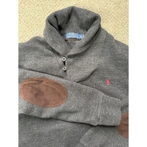 Polo Ralph Lauren Mens XL Shawl Collar  Pullover Sweater Gray Elbow Patches
